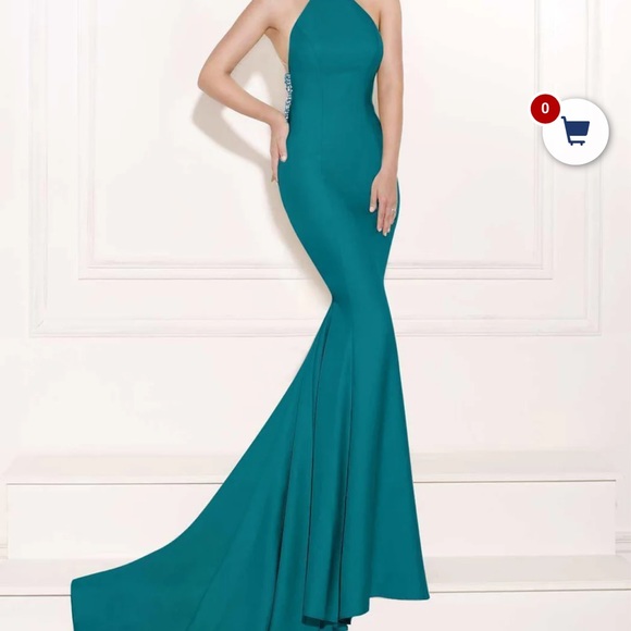 Tarik Ediz Dresses & Skirts - Aqua Tarik Ediz Mermaid sheer neckline